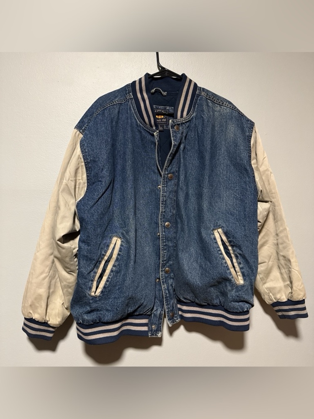Denim & Cream Two-Tone Bomber Jacket - unixes
